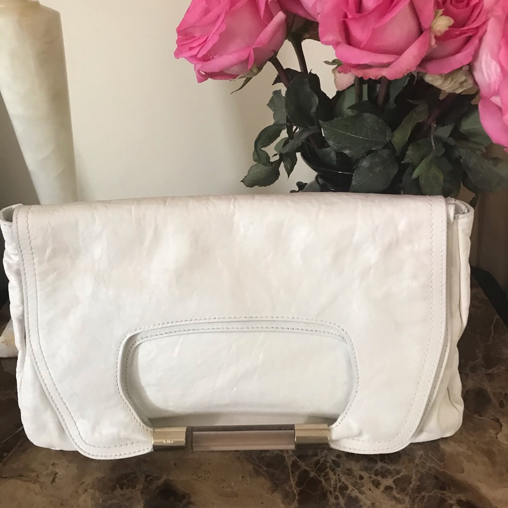 Authentic Chloe Fold Over Clutch white leather